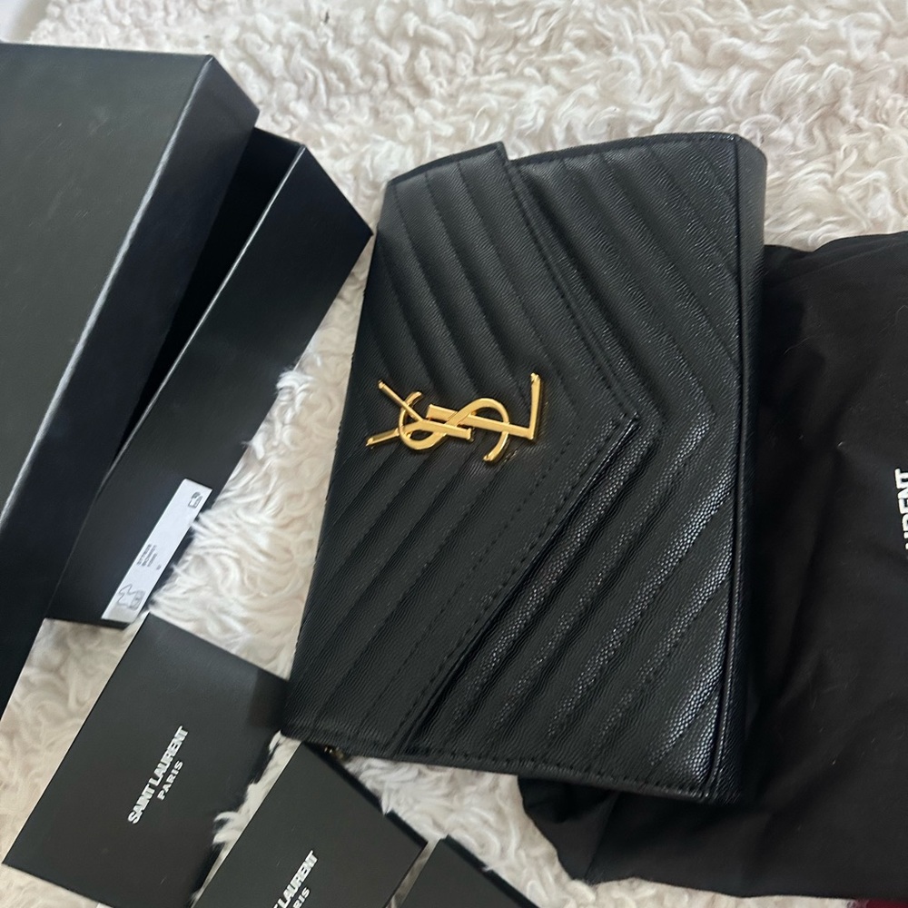 ysl monogram wallet on chain gold